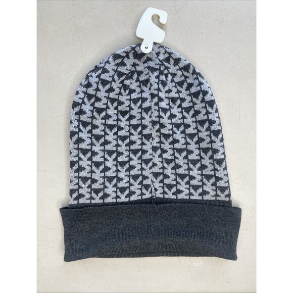 MICHAEL KORS Hat Womens MK MONOGRAM Gray Logo Stretch Winter Beanie NEW - Picture 2 of 4